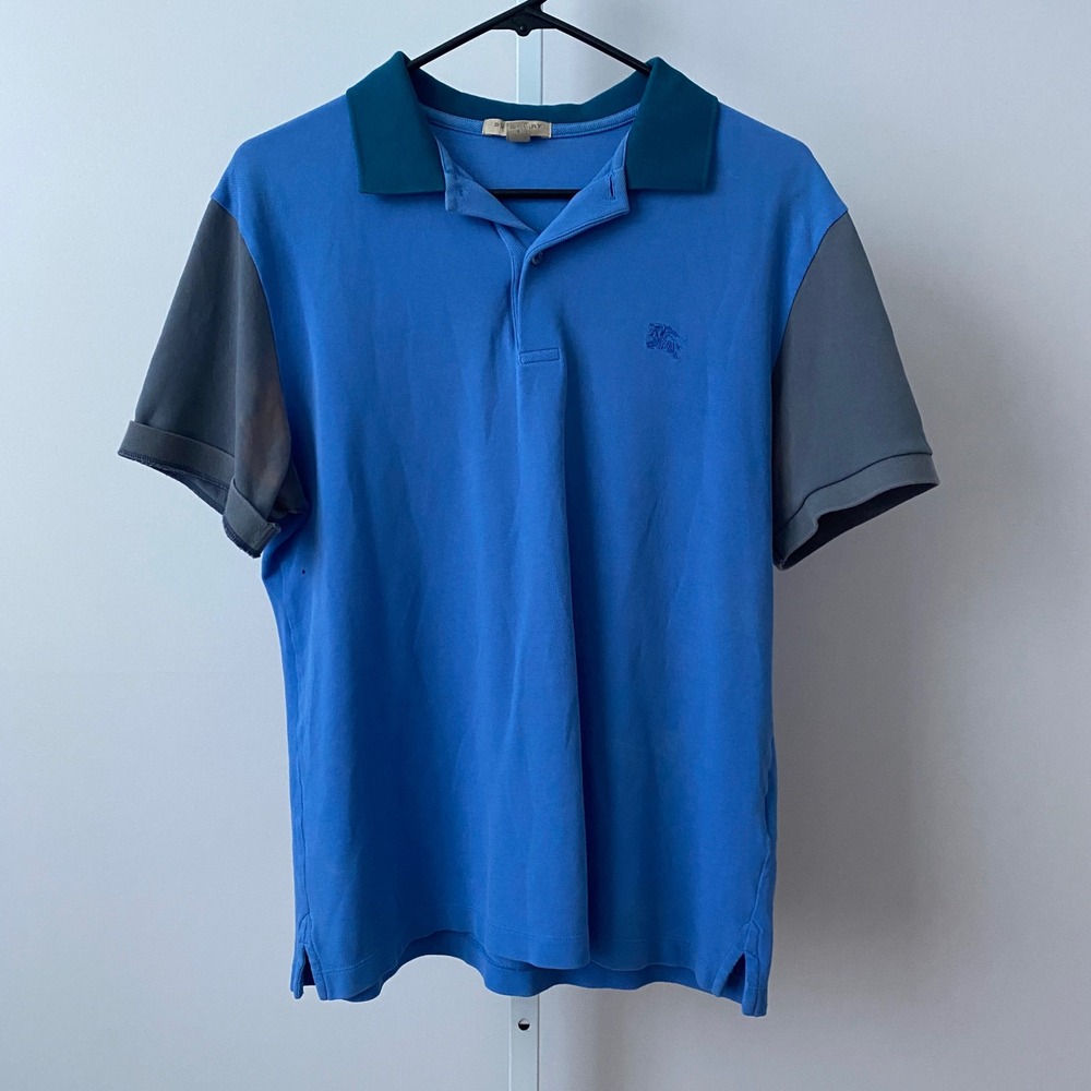 Burberry Cotton Ivy League Sporty Chic Rugged Outdoors Pique Polo Shirt L Blue